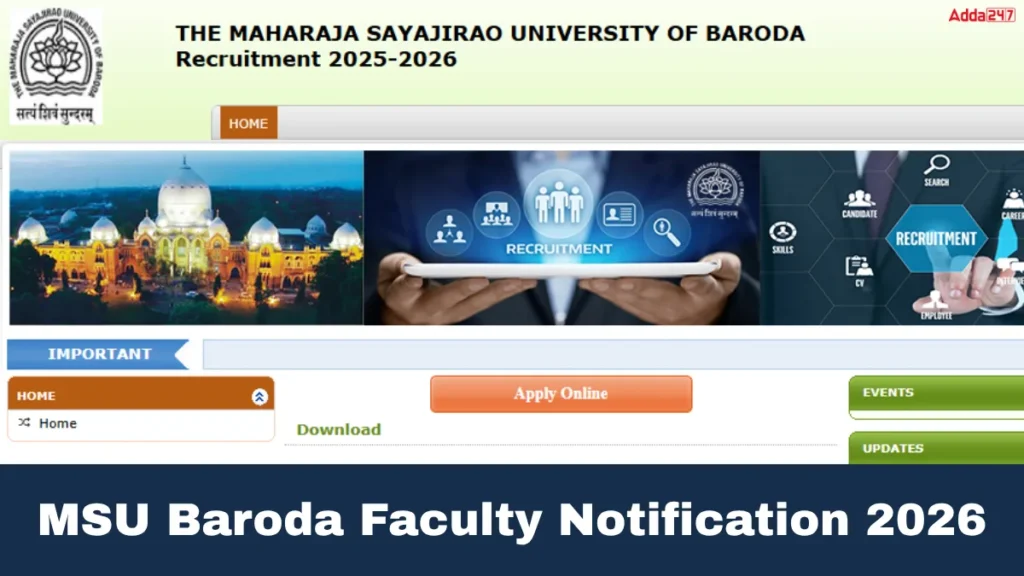 MSU Baroda Faculty Recruitment 2026 Notification Out for 1010 Teaching Assistant, Lecturer, Apply Online Here